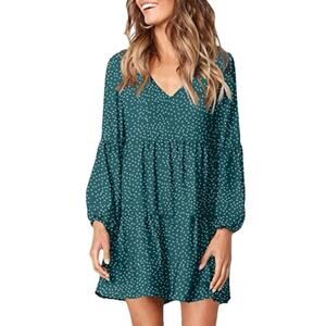 Green Polka Dot Tiered Layered Swing Midi Dress XL Long Sleeve Summer Shower